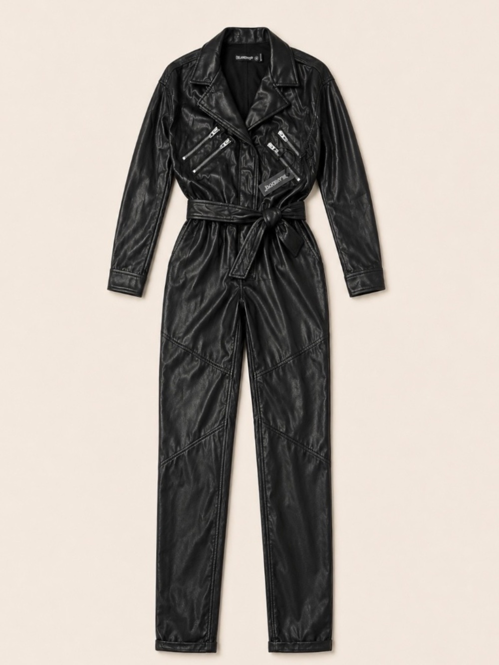 BLANKNYC Black Faux Leather Moto Jumpsuit XS NWT